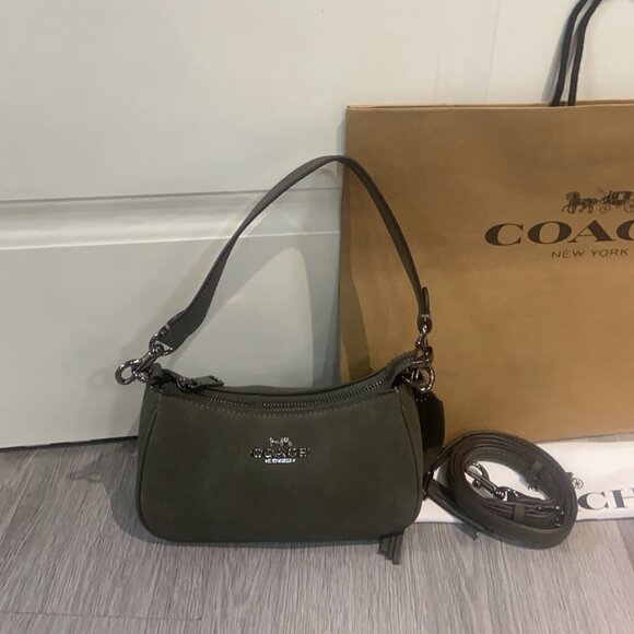 Coach Teri Mini Crossbody Bag CCE42 suede/Qb/Army Green - Picture 1 of 8
